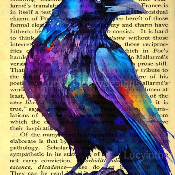 Edgar Allan Poe The Raven 2 Bright Watercolor Art Prints on Photo Paper - Picture 2 of 4